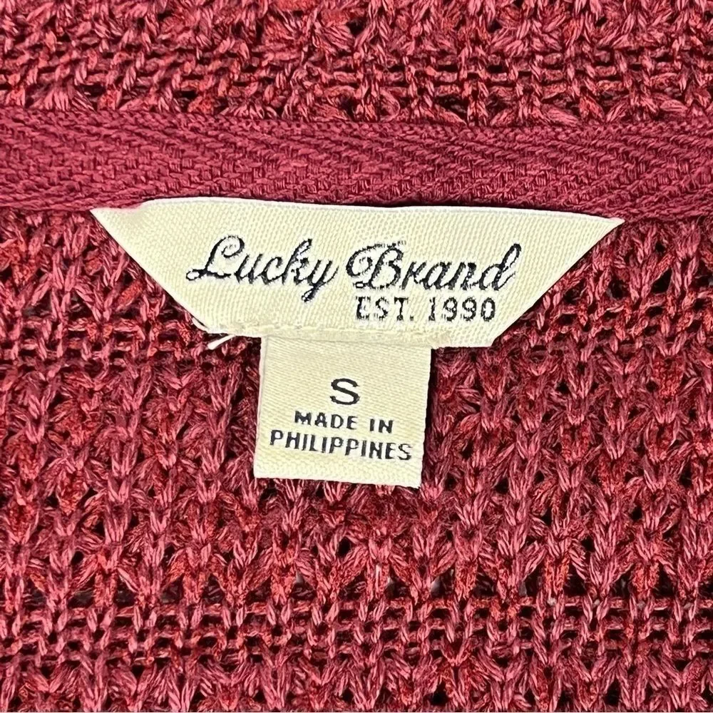 Lucky Brand Waterfall Wrap Burgundy Knit Cardigan Sweater Women’s Small - Picture 10 of 12